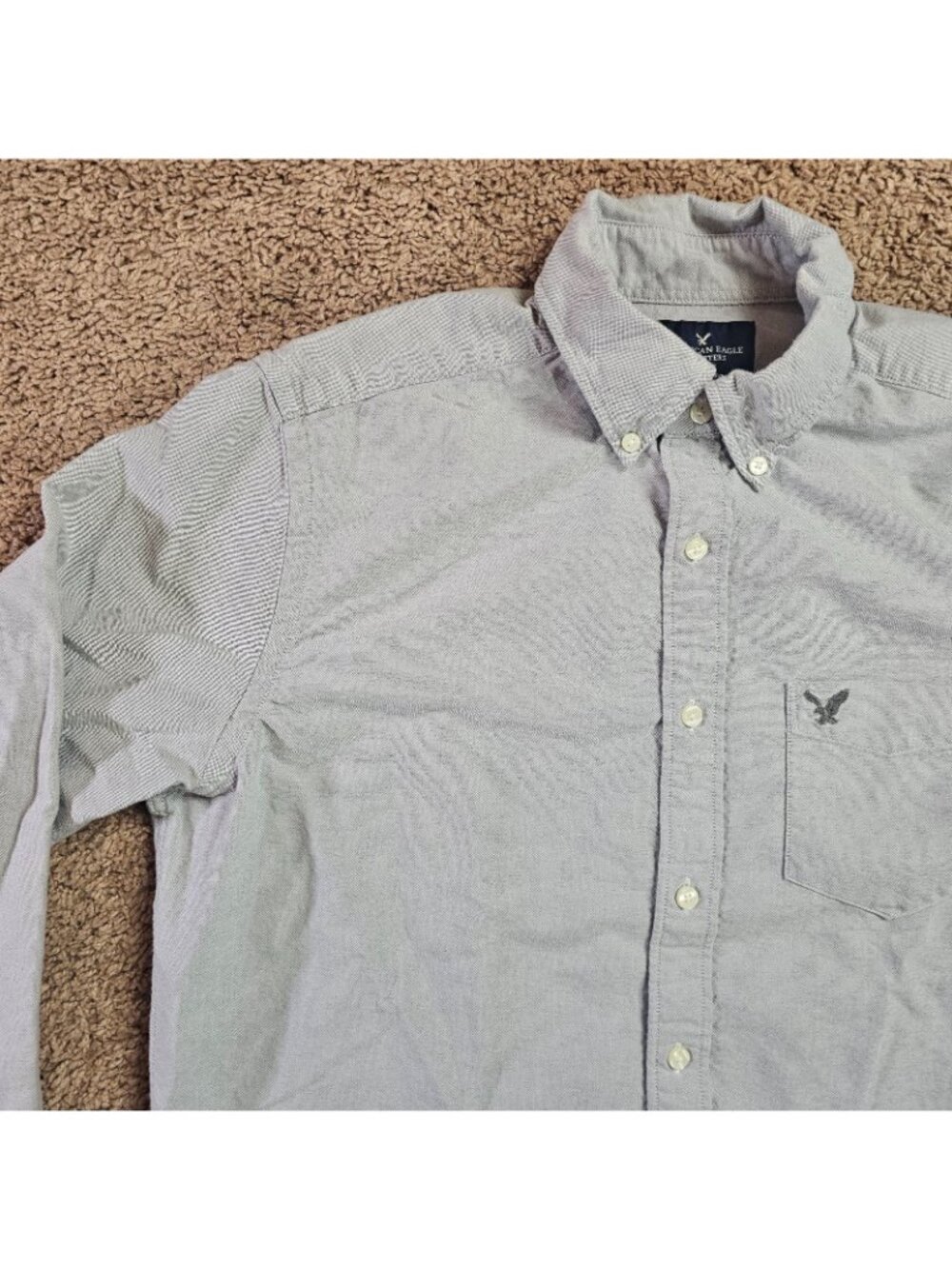 American Eagle Button Up Shirt Mens M Gray Classic Fit Solid Logo Cotton Casual - Picture 8 of 12
